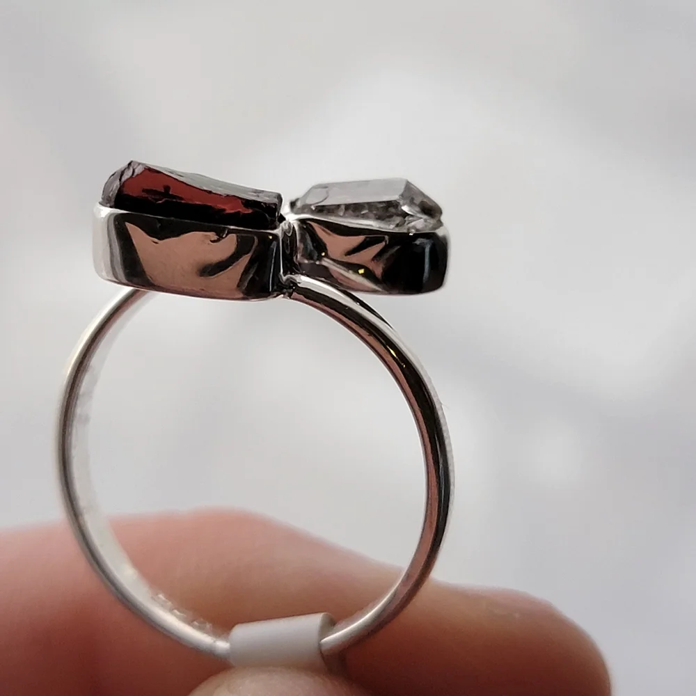 Garnet with Herkimer Diamond Sterling Silver Bypass Gemstone Ring